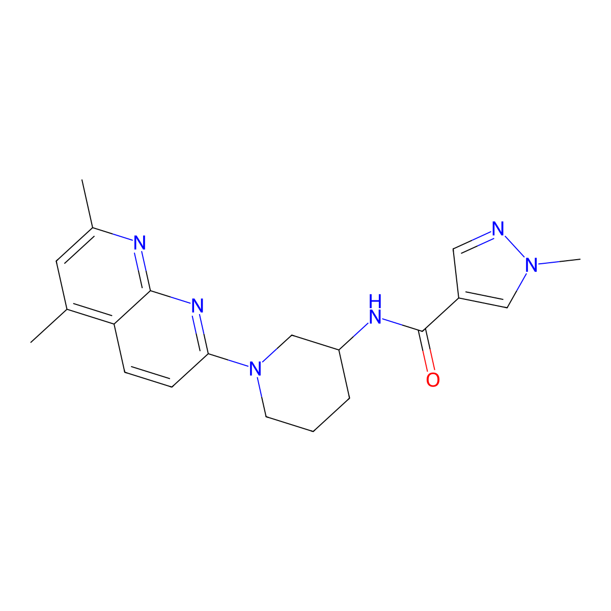 N-[1-(5,7-dimethyl-1,8-naphthyridin-2-yl)piperidin-3-yl]-1-methyl-1H-pyrazole-4-carboxamide molecular structure, CAS 3030814-10-6