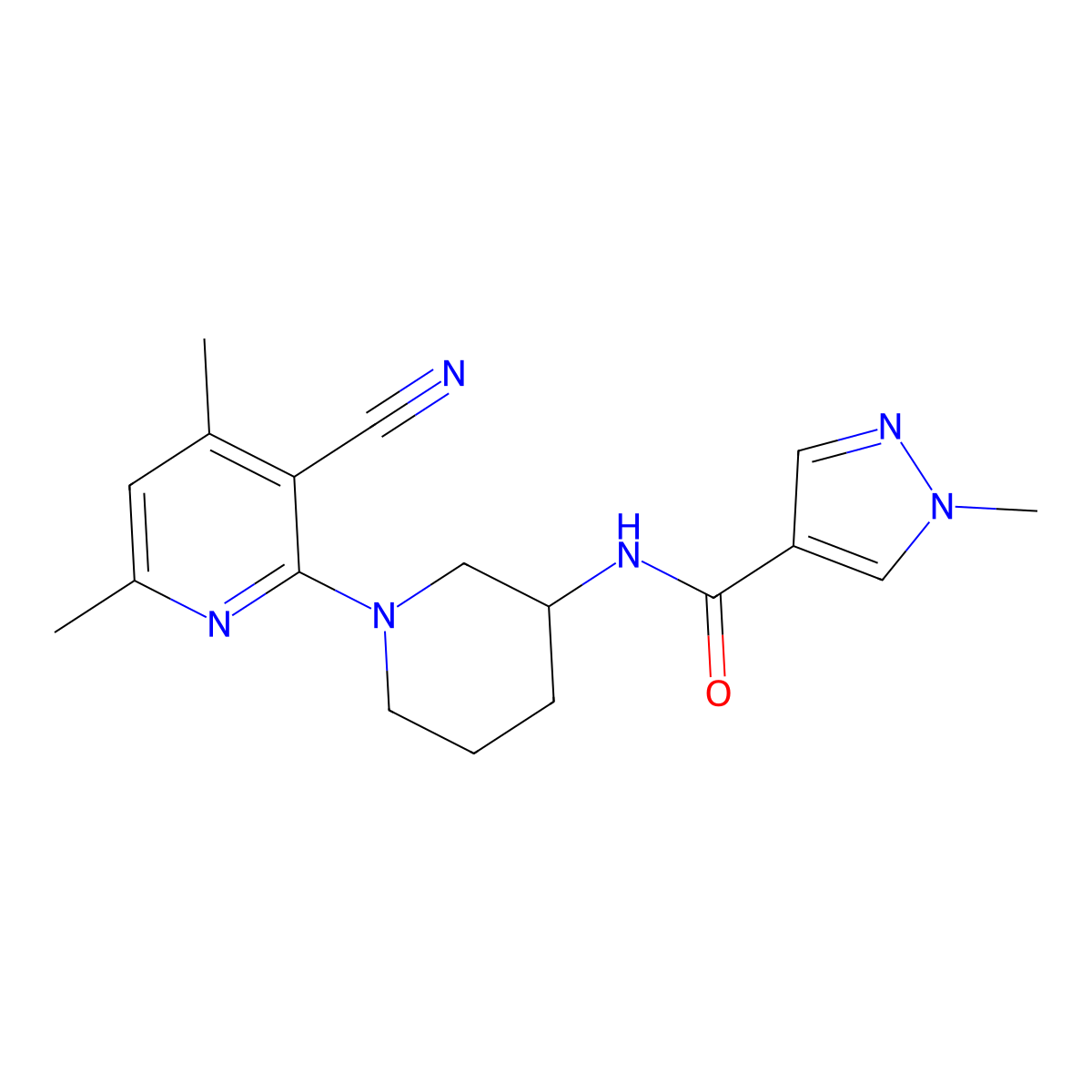N-[1-(3-cyano-4,6-dimethylpyridin-2-yl)piperidin-3-yl]-1-methyl-1H-pyrazole-4-carboxamide molecular structure, CAS 3030814-17-3