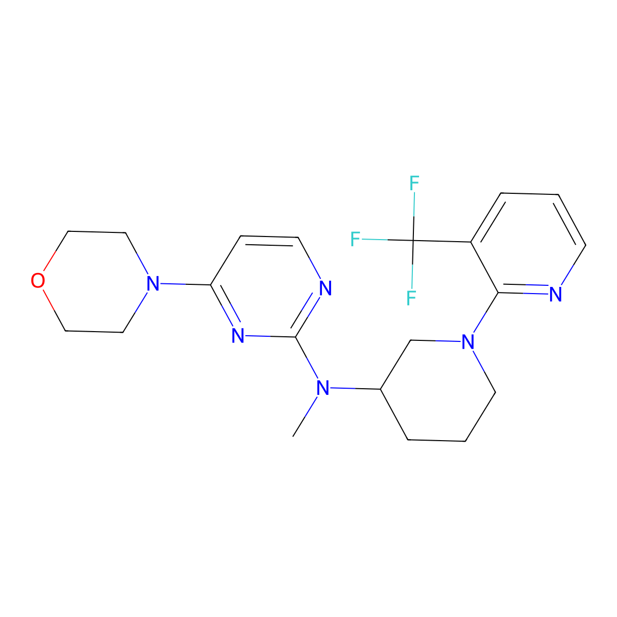 N-methyl-4-(morpholin-4-yl)-N-{1-[3-(trifluoromethyl)pyridin-2-yl]piperidin-3-yl}pyrimidin-2-amine molecular structure, CAS 3030814-18-4