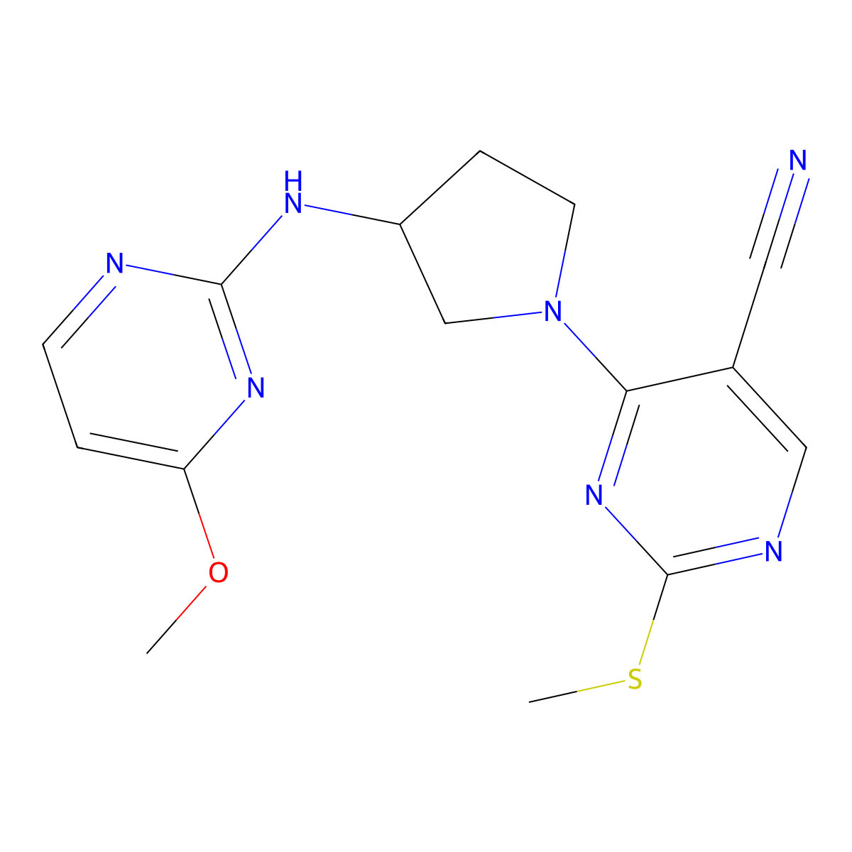 4-{3-[(4-Methoxypyrimidin-2-yl)amino]pyrrolidin-1-yl}-2-(methylsulfanyl)pyrimidine-5-carbonitrile molecular structure, CAS 3030814-19-5