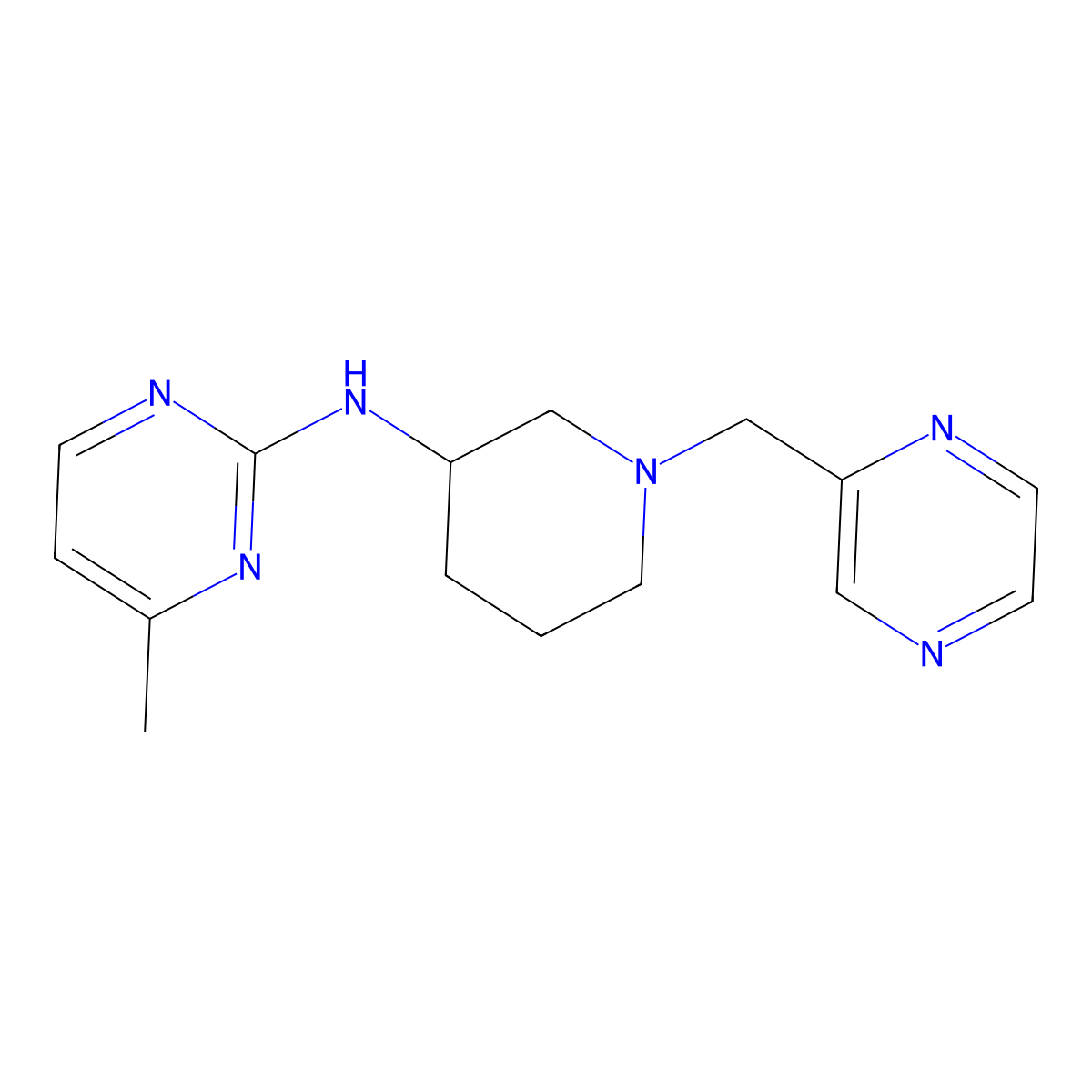 4-methyl-N-{1-[(pyrazin-2-yl)methyl]piperidin-3-yl}pyrimidin-2-amine molecular structure, CAS 3030814-22-0