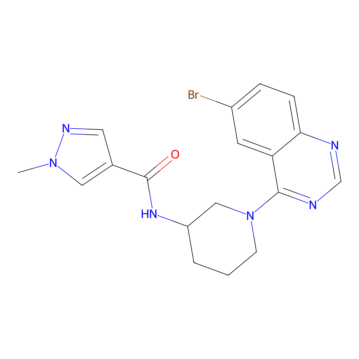 N-[1-(6-bromoquinazolin-4-yl)piperidin-3-yl]-1-methyl-1H-pyrazole-4-carboxamide molecular structure, CAS 3030814-24-2