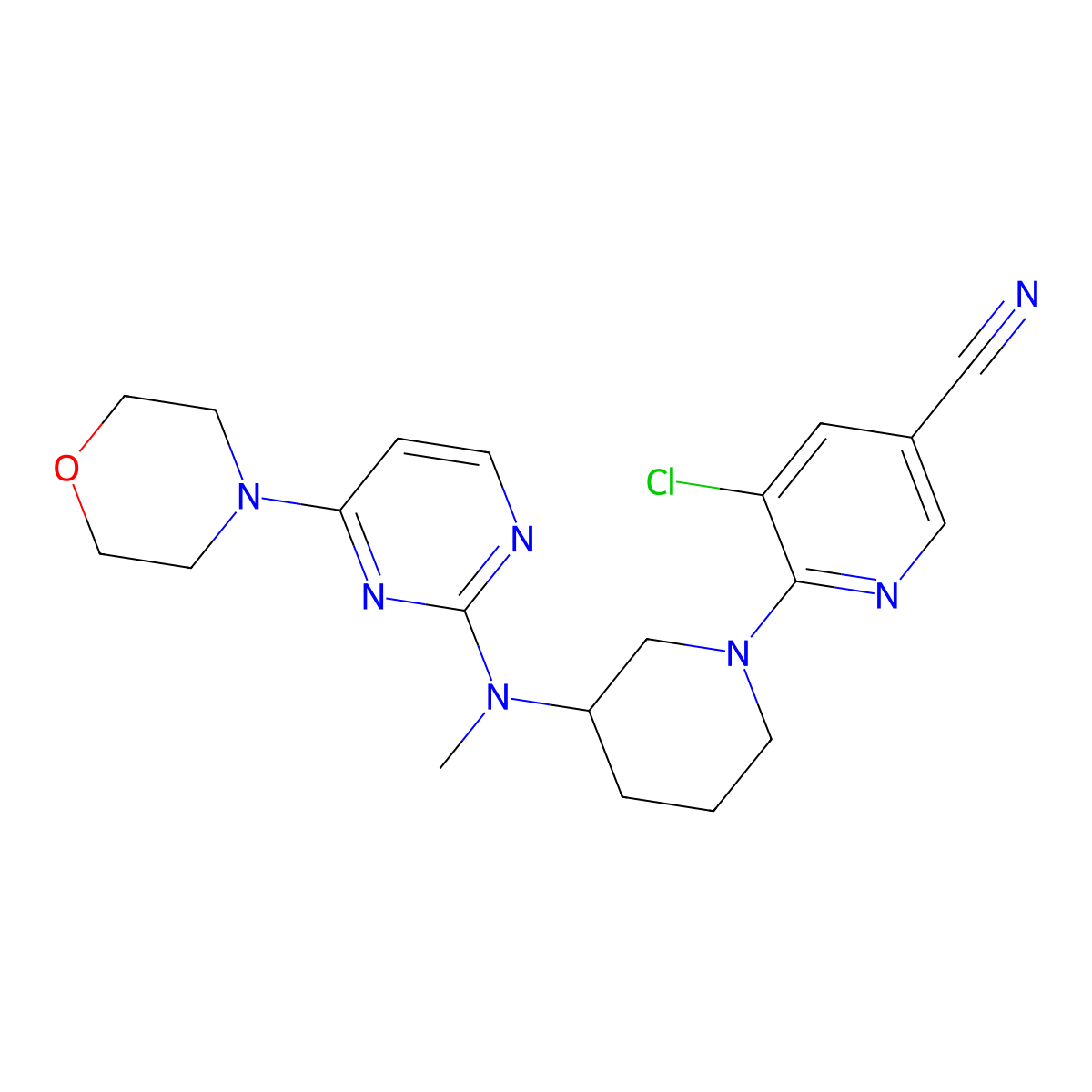 5-Chloro-6-(3-{methyl[4-(morpholin-4-yl)pyrimidin-2-yl]amino}piperidin-1-yl)pyridine-3-carbonitrile molecular structure, CAS 3030814-25-3