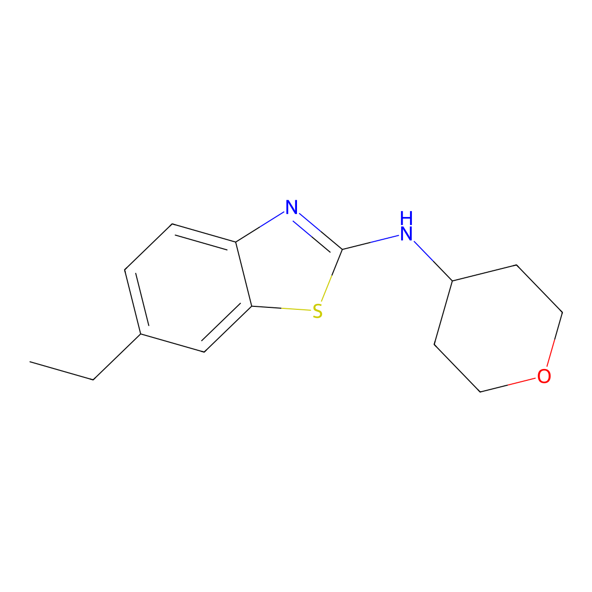 6-ethyl-N-(oxan-4-yl)-1,3-benzothiazol-2-amine molecular structure, CAS 3030814-26-4