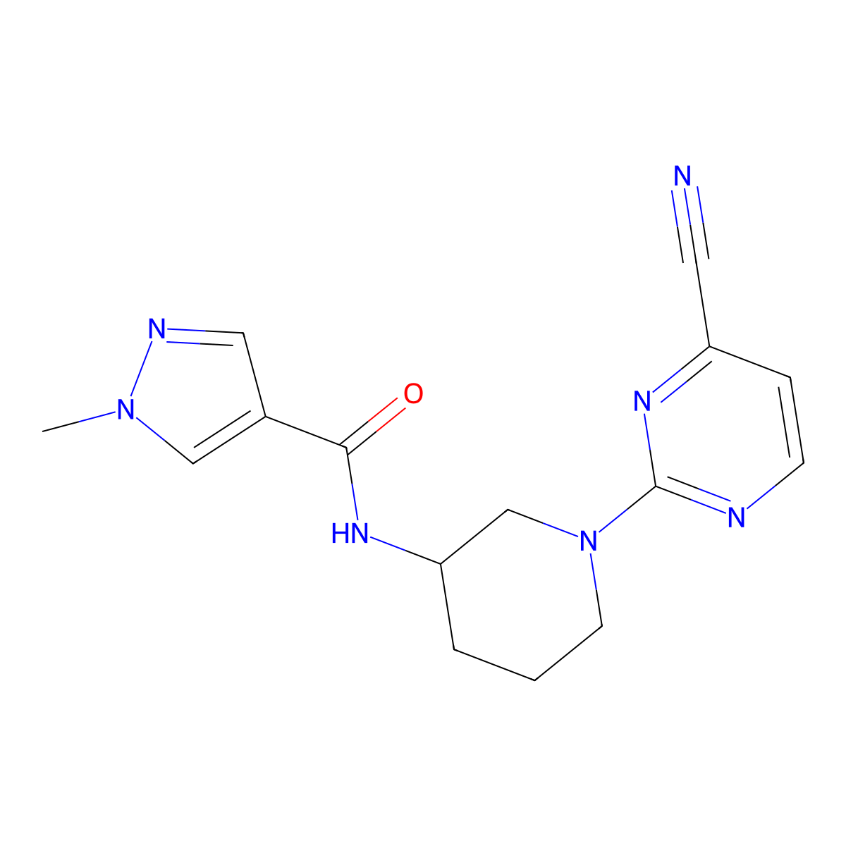 N-[1-(4-cyanopyrimidin-2-yl)piperidin-3-yl]-1-methyl-1H-pyrazole-4-carboxamide molecular structure, CAS 3030814-30-0