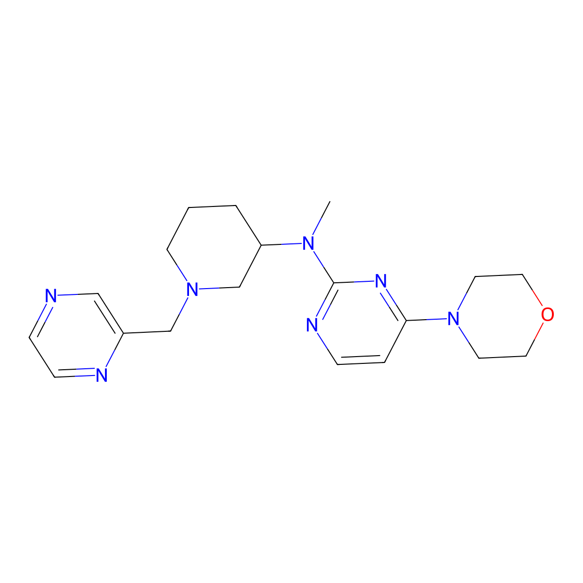 N-methyl-4-(morpholin-4-yl)-N-{1-[(pyrazin-2-yl)methyl]piperidin-3-yl}pyrimidin-2-amine molecular structure, CAS 3030814-31-1