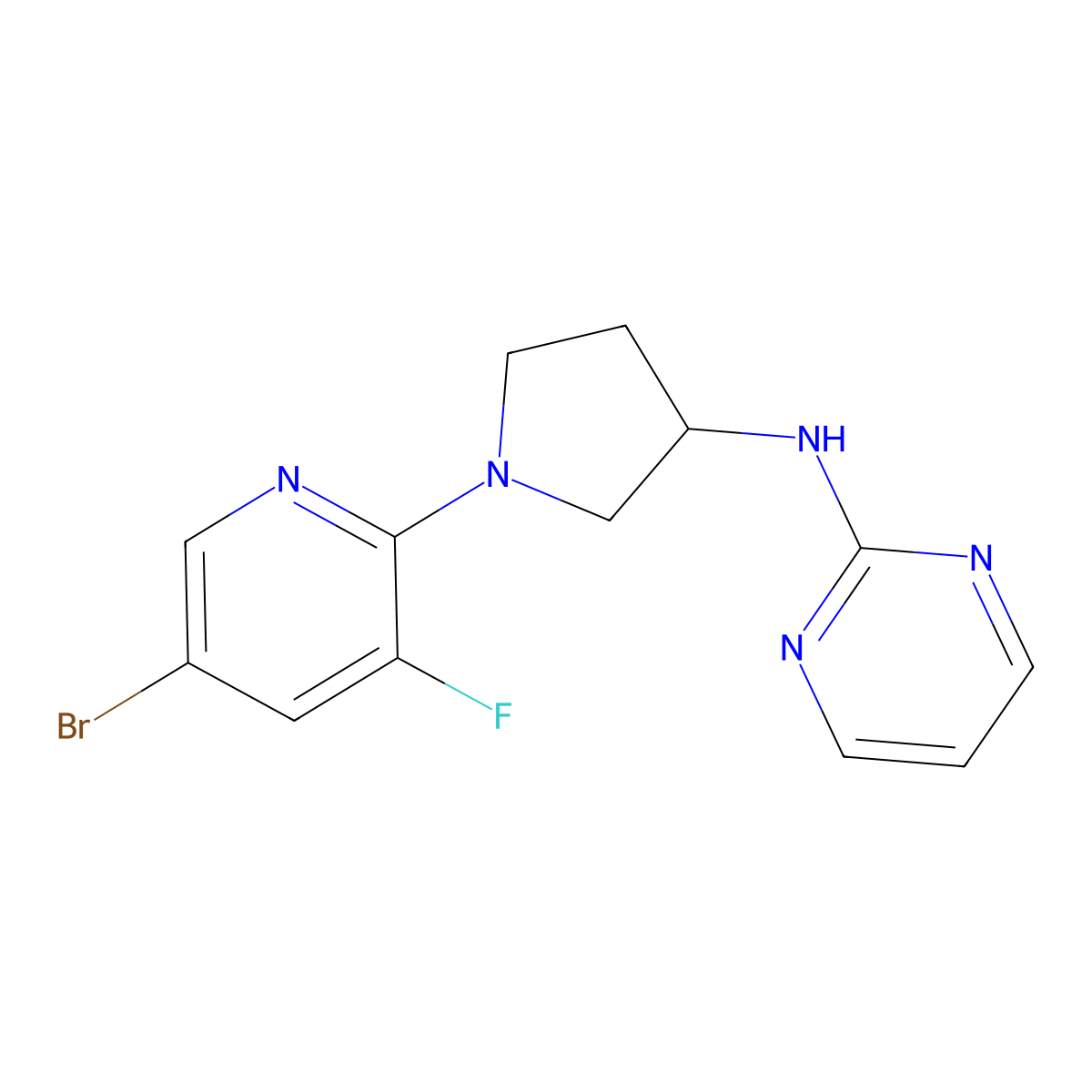N-[1-(5-bromo-3-fluoropyridin-2-yl)pyrrolidin-3-yl]pyrimidin-2-amine molecular structure, CAS 3030814-41-3