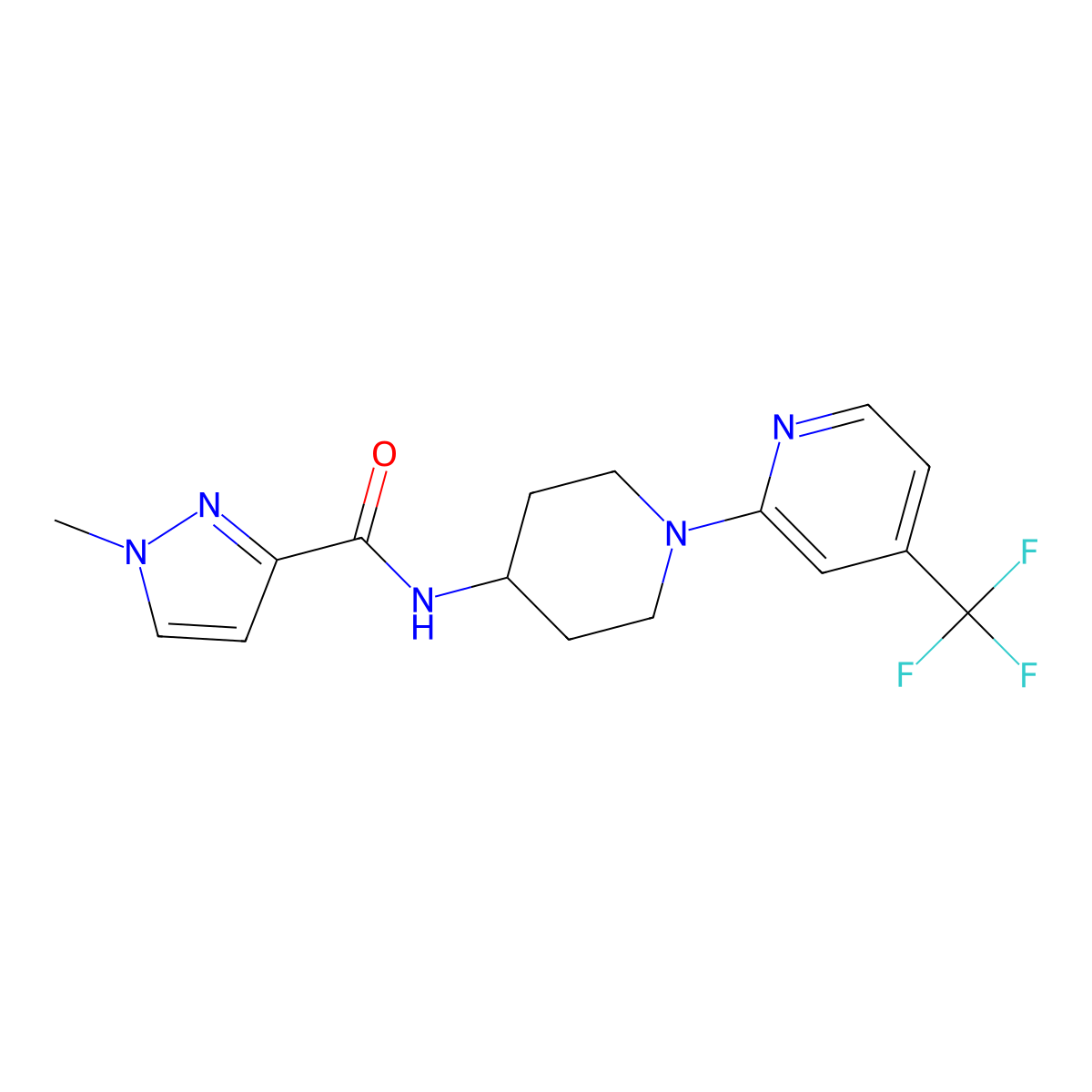 1-methyl-N-{1-[4-(trifluoromethyl)pyridin-2-yl]piperidin-4-yl}-1H-pyrazole-3-carboxamide molecular structure, CAS 3030814-43-5