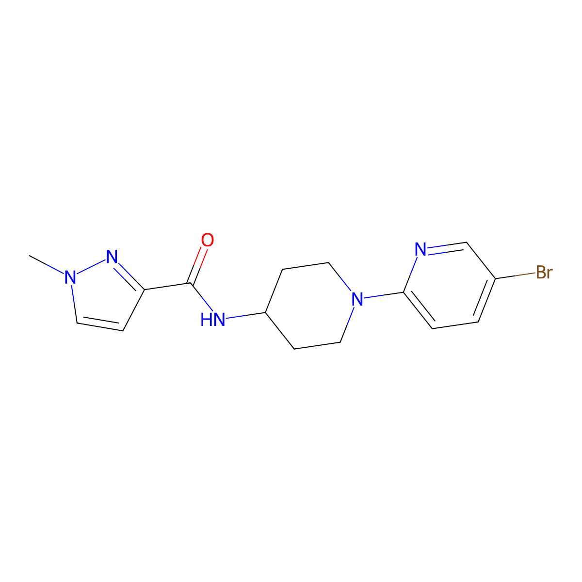 N-[1-(5-bromopyridin-2-yl)piperidin-4-yl]-1-methyl-1H-pyrazole-3-carboxamide molecular structure, CAS 3030814-50-4