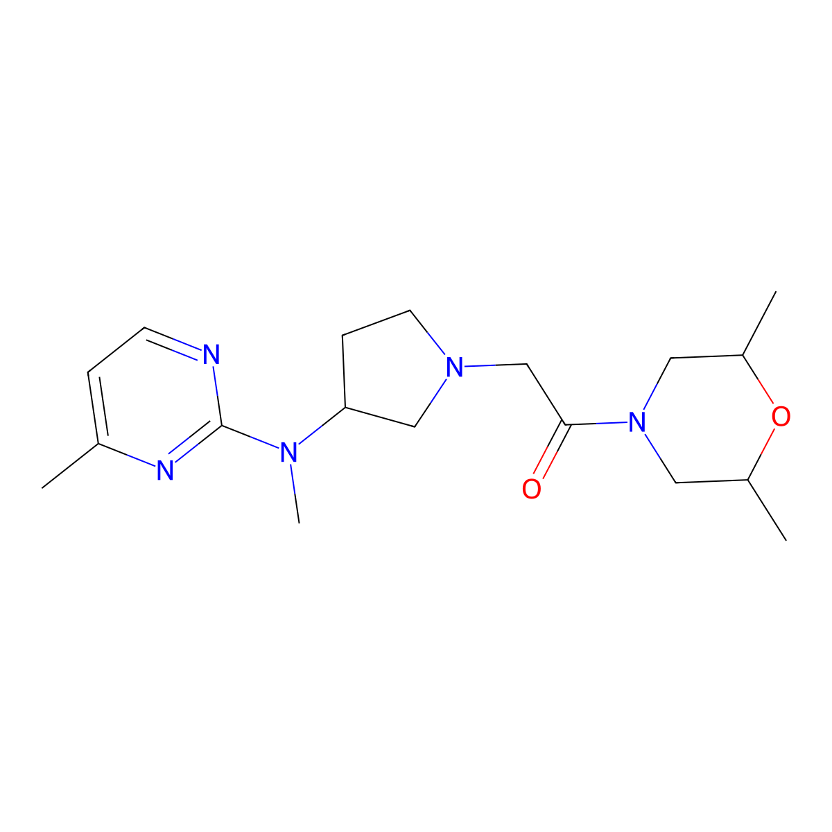 1-(2,6-Dimethylmorpholin-4-yl)-2-{3-[methyl(4-methylpyrimidin-2-yl)amino]pyrrolidin-1-yl}ethan-1-one molecular structure, CAS 3030814-57-1