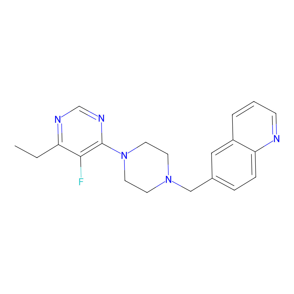 6-{[4-(6-Ethyl-5-fluoropyrimidin-4-yl)piperazin-1-yl]methyl}quinoline molecular structure, CAS 3030814-65-1