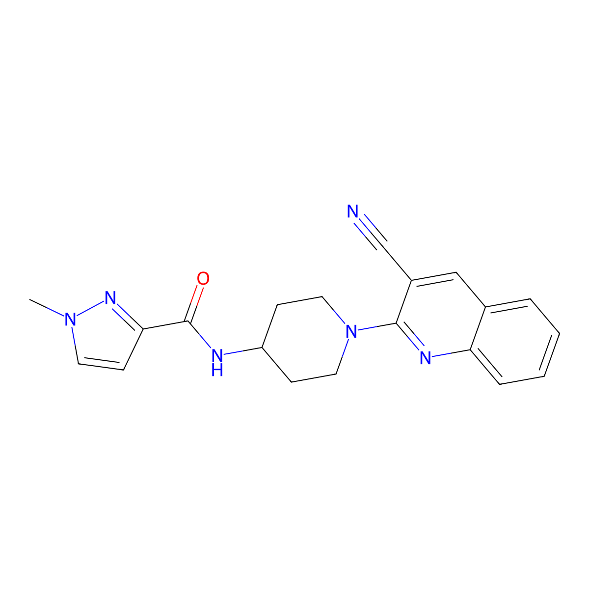 N-[1-(3-cyanoquinolin-2-yl)piperidin-4-yl]-1-methyl-1H-pyrazole-3-carboxamide molecular structure, CAS 3030814-70-8
