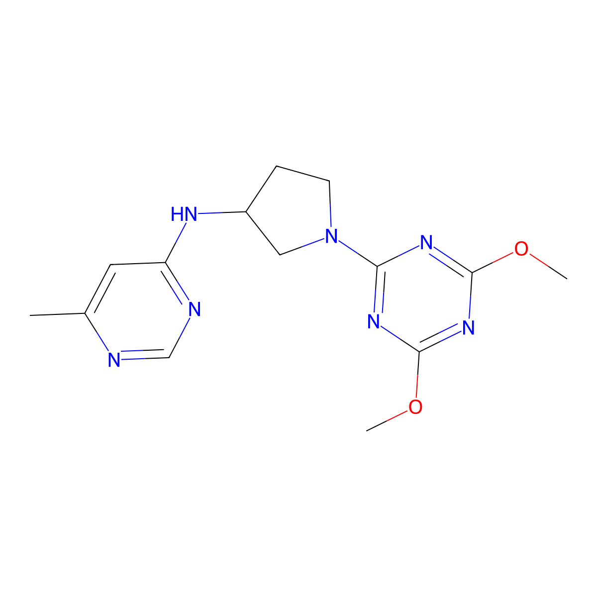 N-[1-(4,6-dimethoxy-1,3,5-triazin-2-yl)pyrrolidin-3-yl]-6-methylpyrimidin-4-amine molecular structure, CAS 3030814-74-2