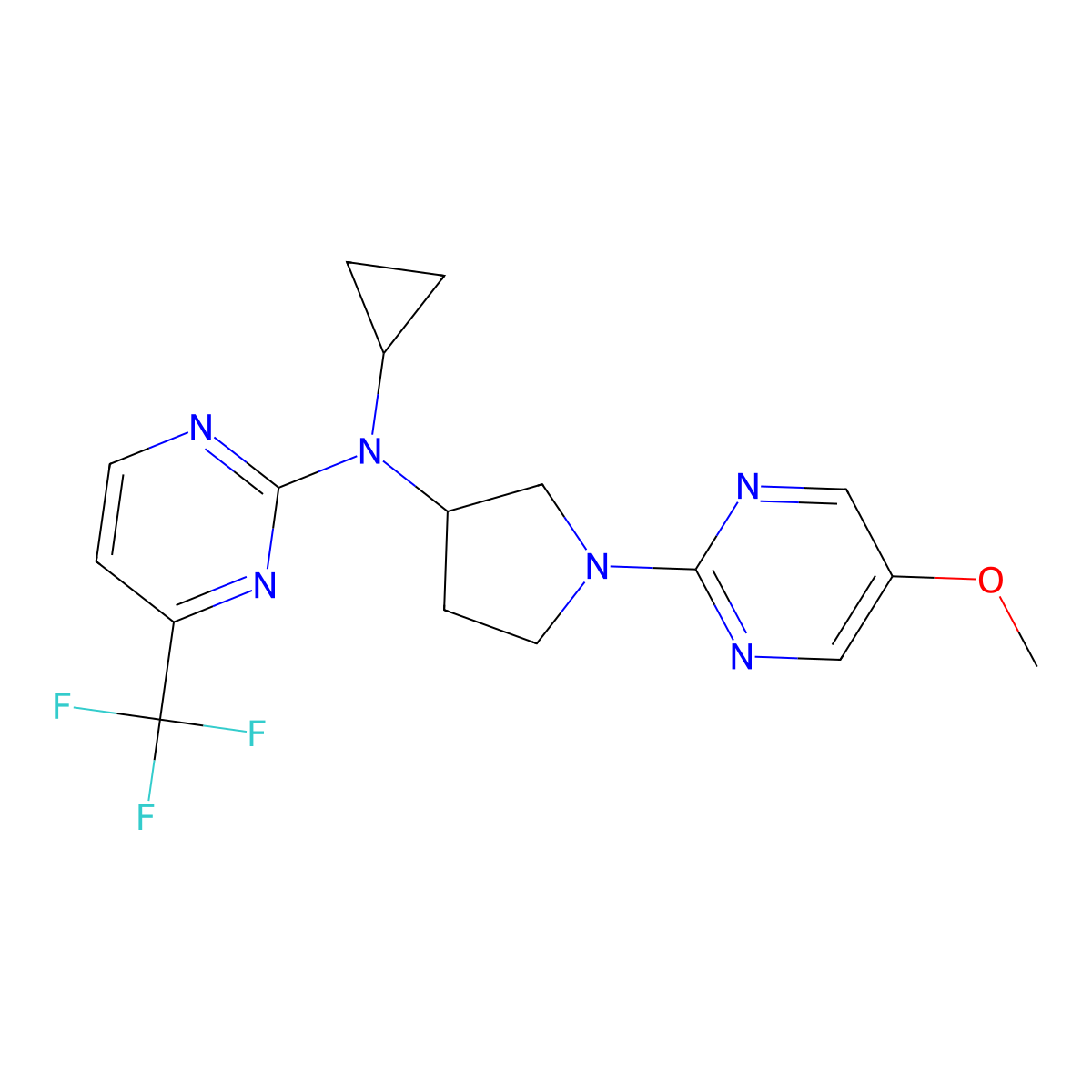 N-cyclopropyl-N-[1-(5-methoxypyrimidin-2-yl)pyrrolidin-3-yl]-4-(trifluoromethyl)pyrimidin-2-amine molecular structure, CAS 3030814-76-4