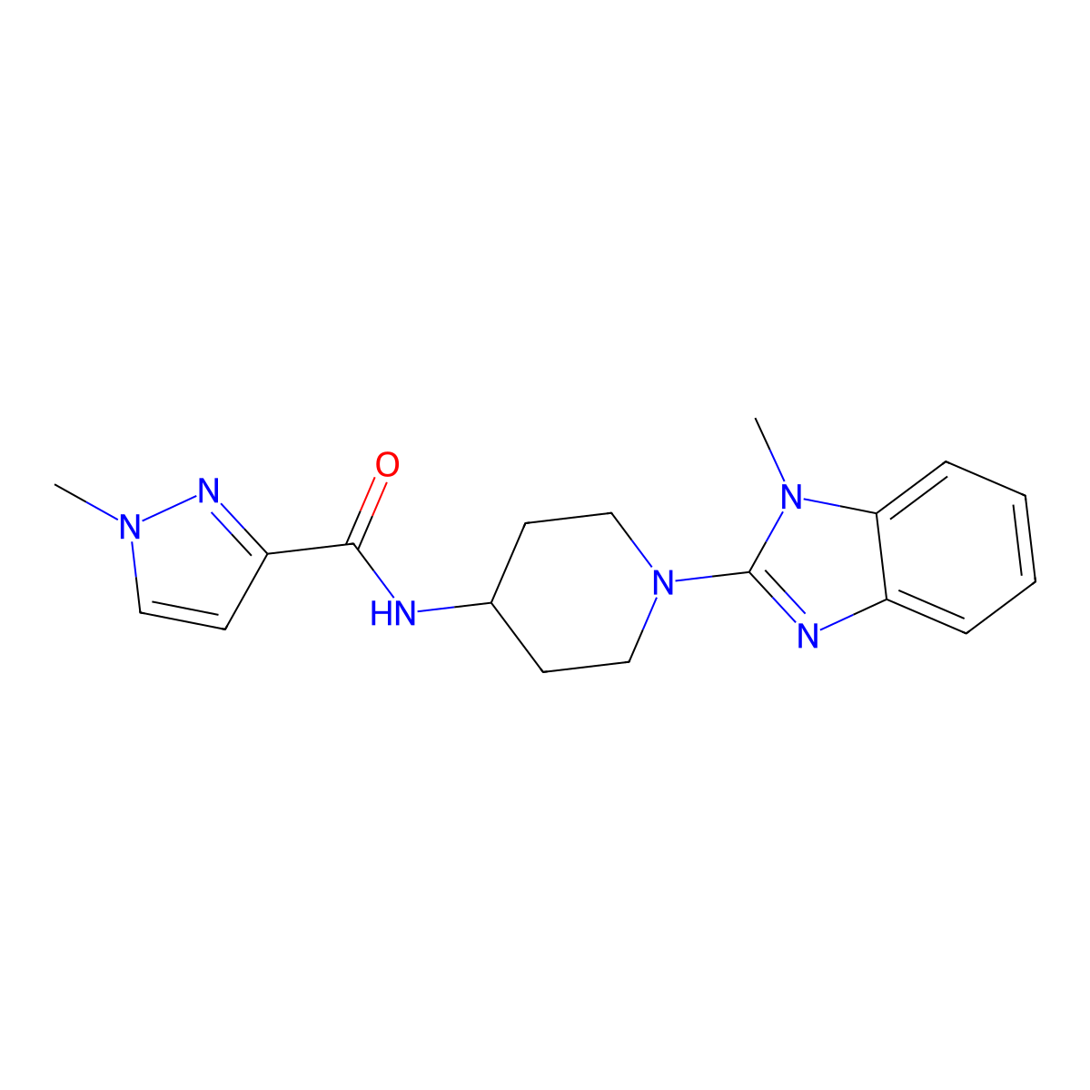1-methyl-N-[1-(1-methyl-1H-1,3-benzodiazol-2-yl)piperidin-4-yl]-1H-pyrazole-3-carboxamide molecular structure, CAS 3030814-78-6