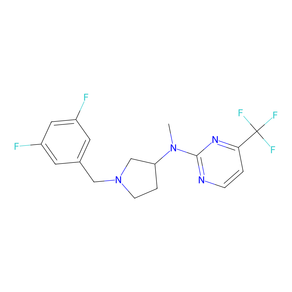 N-{1-[(3,5-difluorophenyl)methyl]pyrrolidin-3-yl}-N-methyl-4-(trifluoromethyl)pyrimidin-2-amine molecular structure, CAS 3030814-80-0