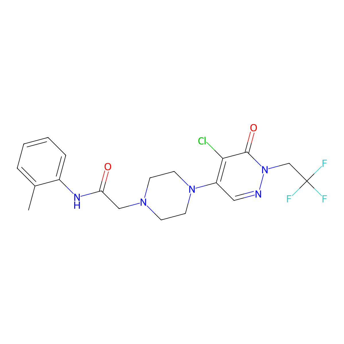 2-{4-[5-chloro-6-oxo-1-(2,2,2-trifluoroethyl)-1,6-dihydropyridazin-4-yl]piperazin-1-yl}-N-(2-methylphenyl)acetamide molecular structure, CAS 3030814-82-2
