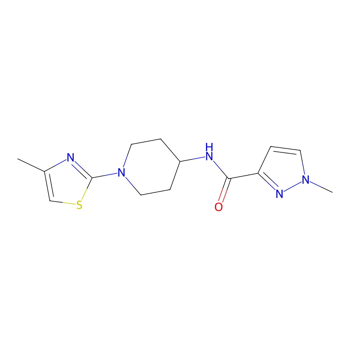 1-methyl-N-[1-(4-methyl-1,3-thiazol-2-yl)piperidin-4-yl]-1H-pyrazole-3-carboxamide molecular structure, CAS 3030814-92-4