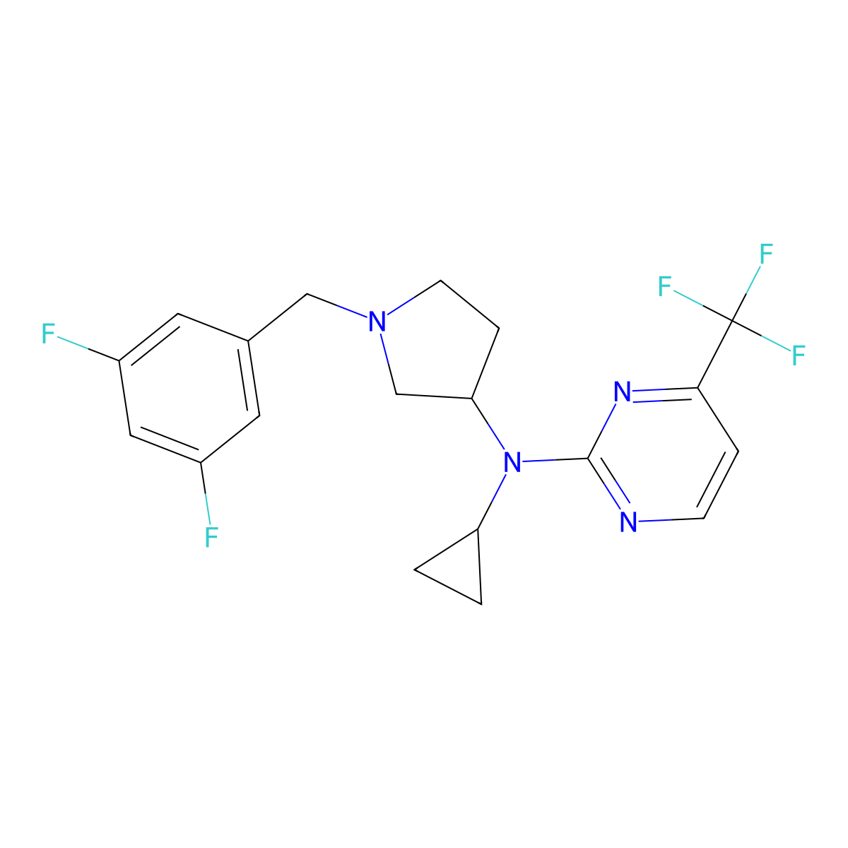 N-cyclopropyl-N-{1-[(3,5-difluorophenyl)methyl]pyrrolidin-3-yl}-4-(trifluoromethyl)pyrimidin-2-amine molecular structure, CAS 3030814-94-6