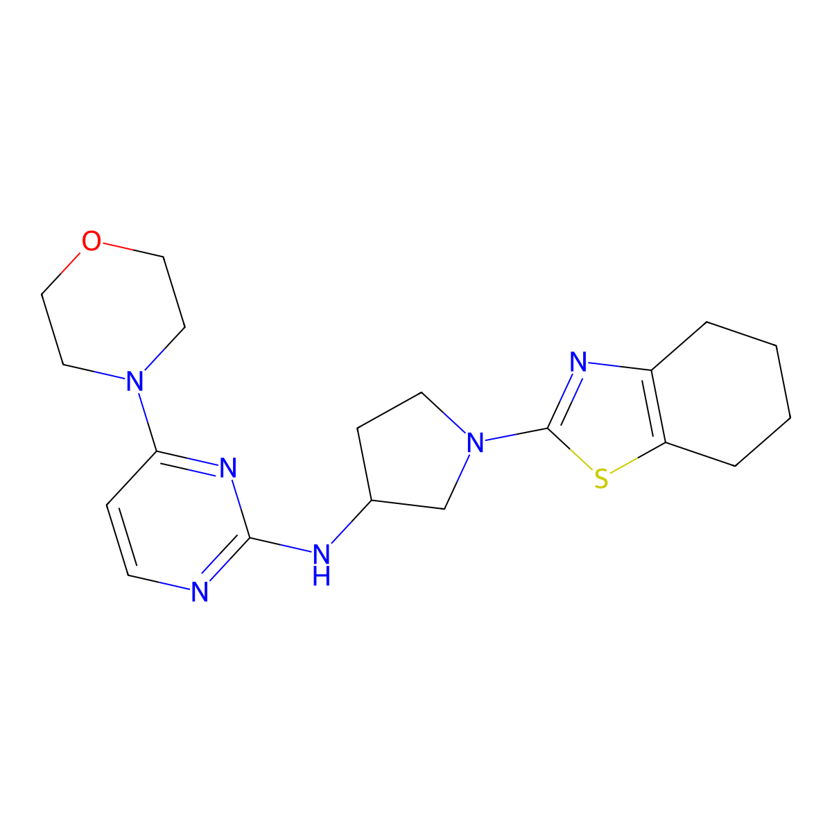 4-(morpholin-4-yl)-N-[1-(4,5,6,7-tetrahydro-1,3-benzothiazol-2-yl)pyrrolidin-3-yl]pyrimidin-2-amine molecular structure, CAS 3030815-04-1