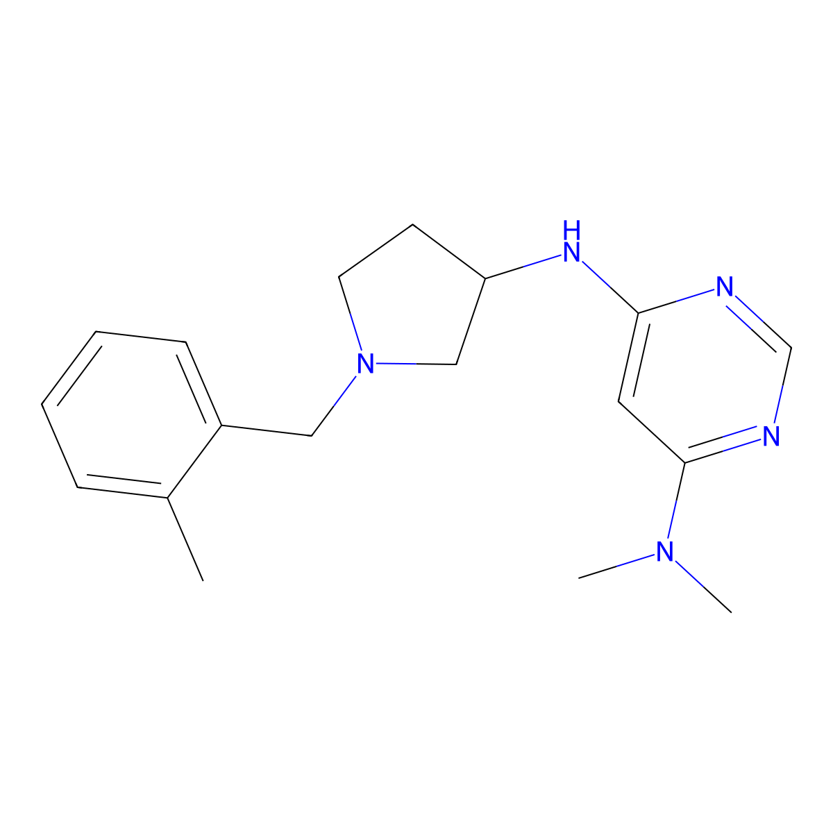 N4,N4-dimethyl-N6-{1-[(2-methylphenyl)methyl]pyrrolidin-3-yl}pyrimidine-4,6-diamine molecular structure, CAS 3030815-05-2