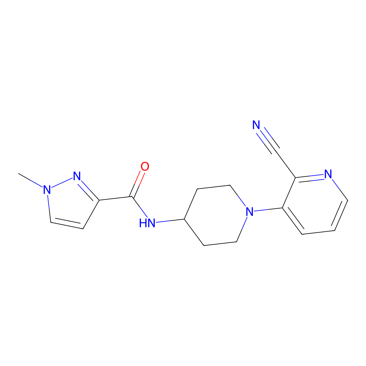 N-[1-(2-cyanopyridin-3-yl)piperidin-4-yl]-1-methyl-1H-pyrazole-3-carboxamide molecular structure, CAS 3030815-13-2