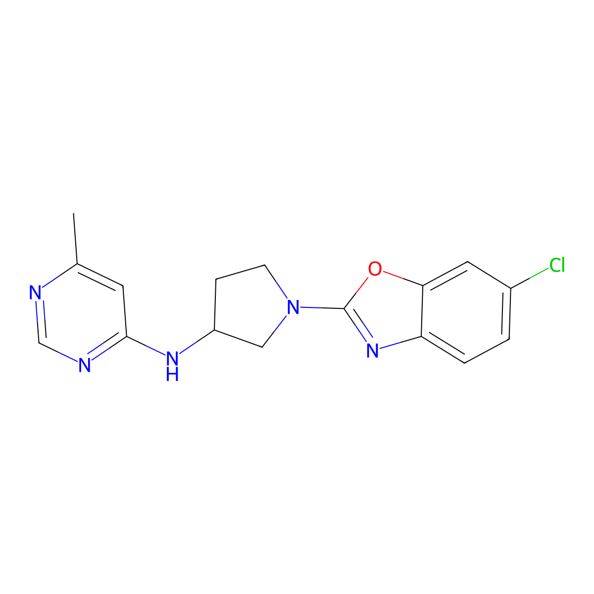 N-[1-(6-chloro-1,3-benzoxazol-2-yl)pyrrolidin-3-yl]-6-methylpyrimidin-4-amine molecular structure, CAS 3030815-14-3