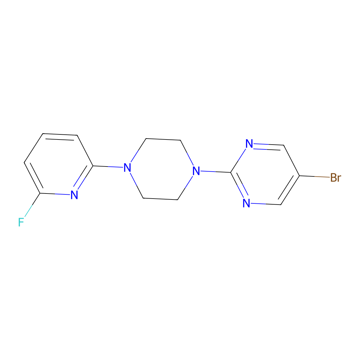 5-Bromo-2-[4-(6-fluoropyridin-2-yl)piperazin-1-yl]pyrimidine molecular structure, CAS 3030815-16-5
