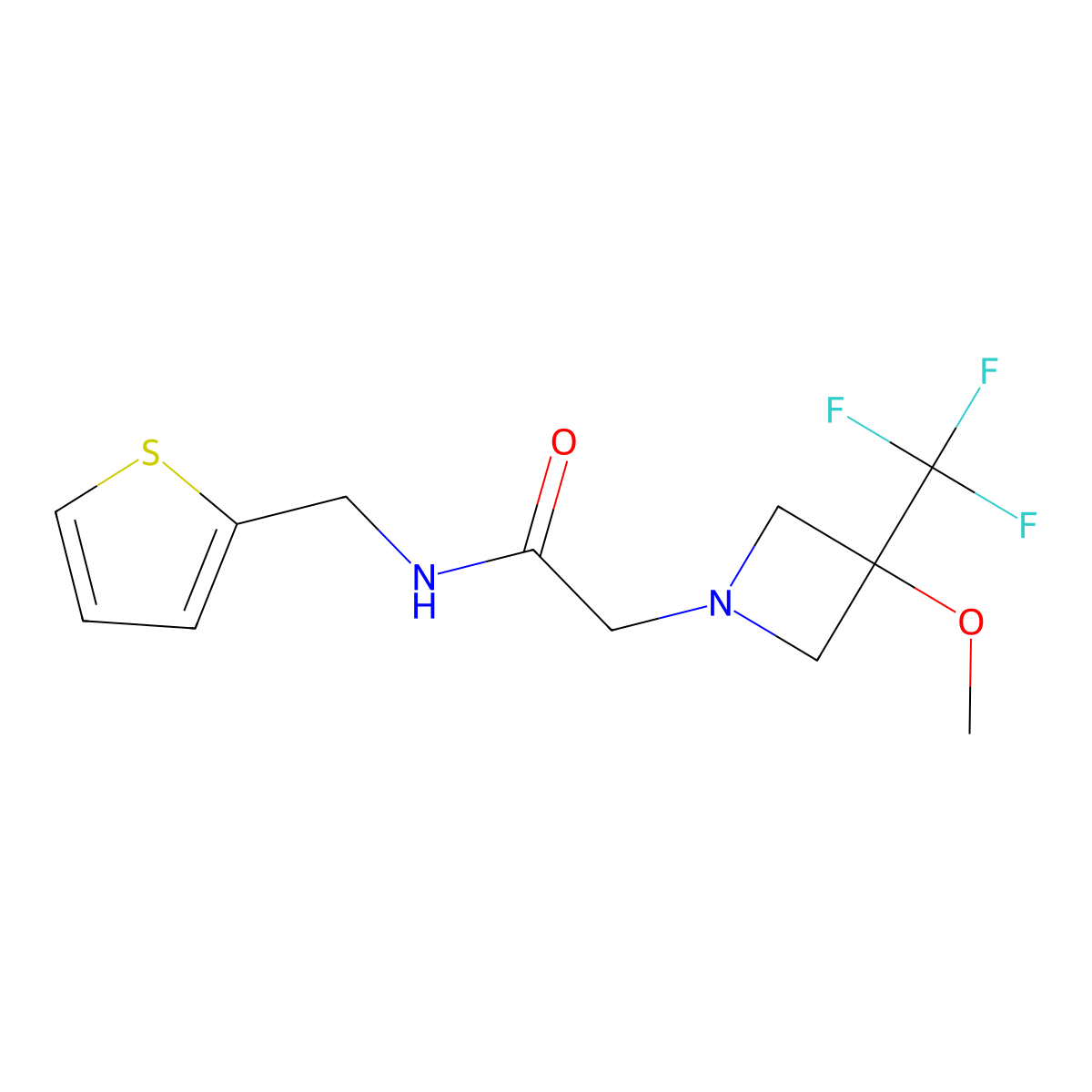 2-[3-methoxy-3-(trifluoromethyl)azetidin-1-yl]-N-[(thiophen-2-yl)methyl]acetamide molecular structure, CAS 3030815-17-6