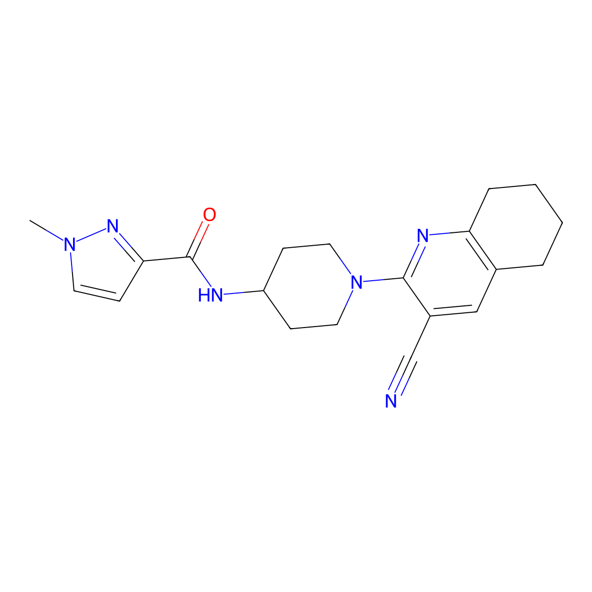 N-[1-(3-cyano-5,6,7,8-tetrahydroquinolin-2-yl)piperidin-4-yl]-1-methyl-1H-pyrazole-3-carboxamide molecular structure, CAS 3030815-20-1