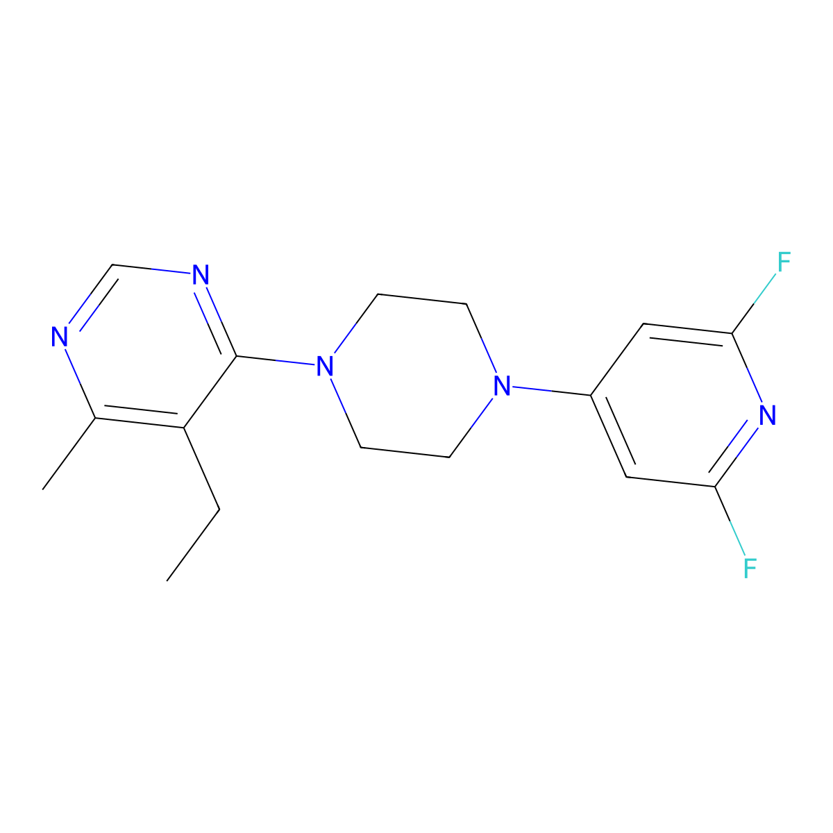 4-[4-(2,6-Difluoropyridin-4-yl)piperazin-1-yl]-5-ethyl-6-methylpyrimidine molecular structure, CAS 3030815-21-2