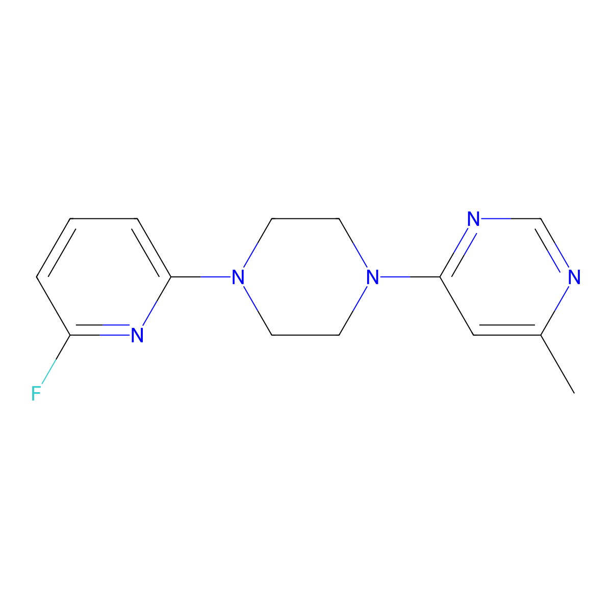 4-[4-(6-Fluoropyridin-2-yl)piperazin-1-yl]-6-methylpyrimidine molecular structure, CAS 3030815-25-6