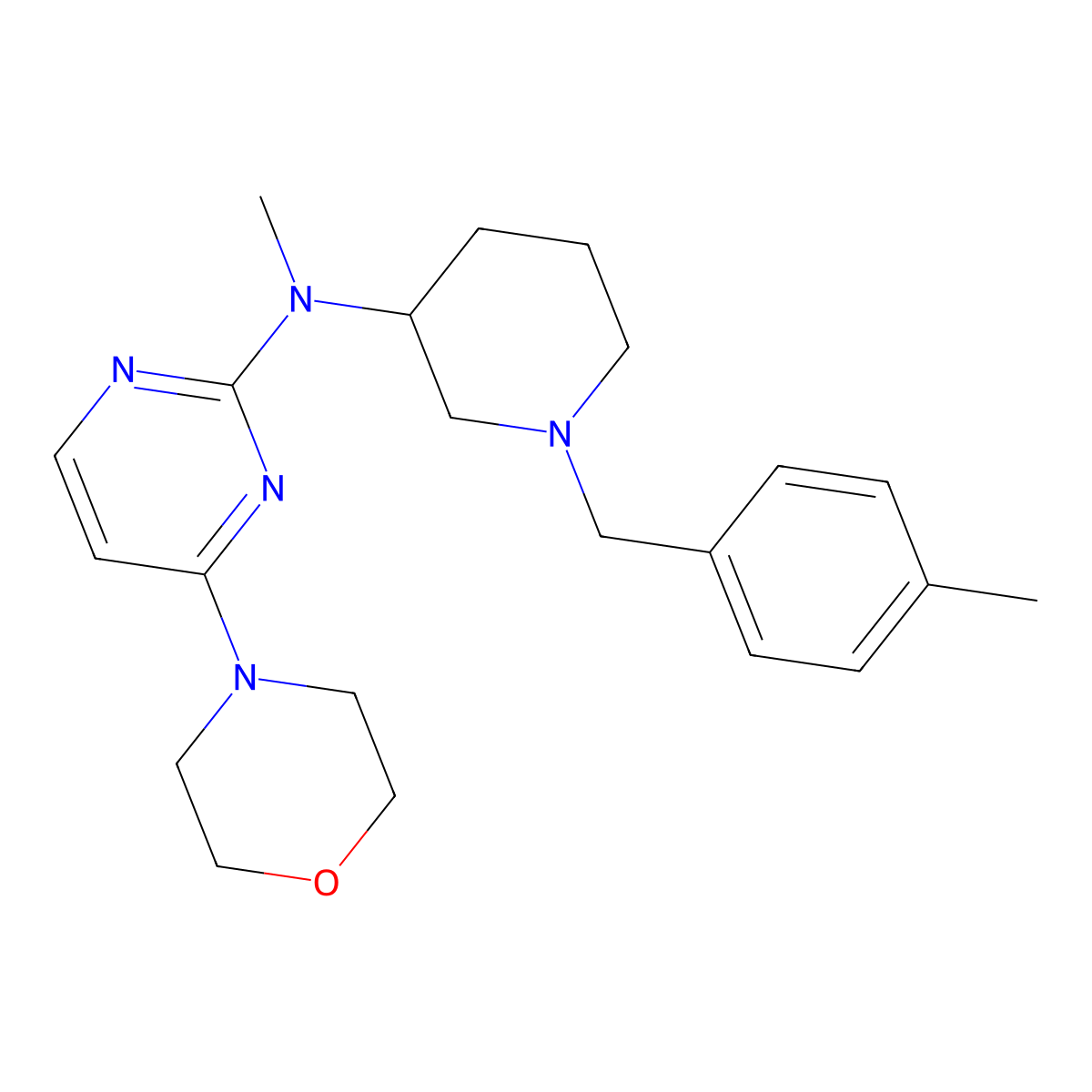 N-methyl-N-{1-[(4-methylphenyl)methyl]piperidin-3-yl}-4-(morpholin-4-yl)pyrimidin-2-amine molecular structure, CAS 3030815-29-0