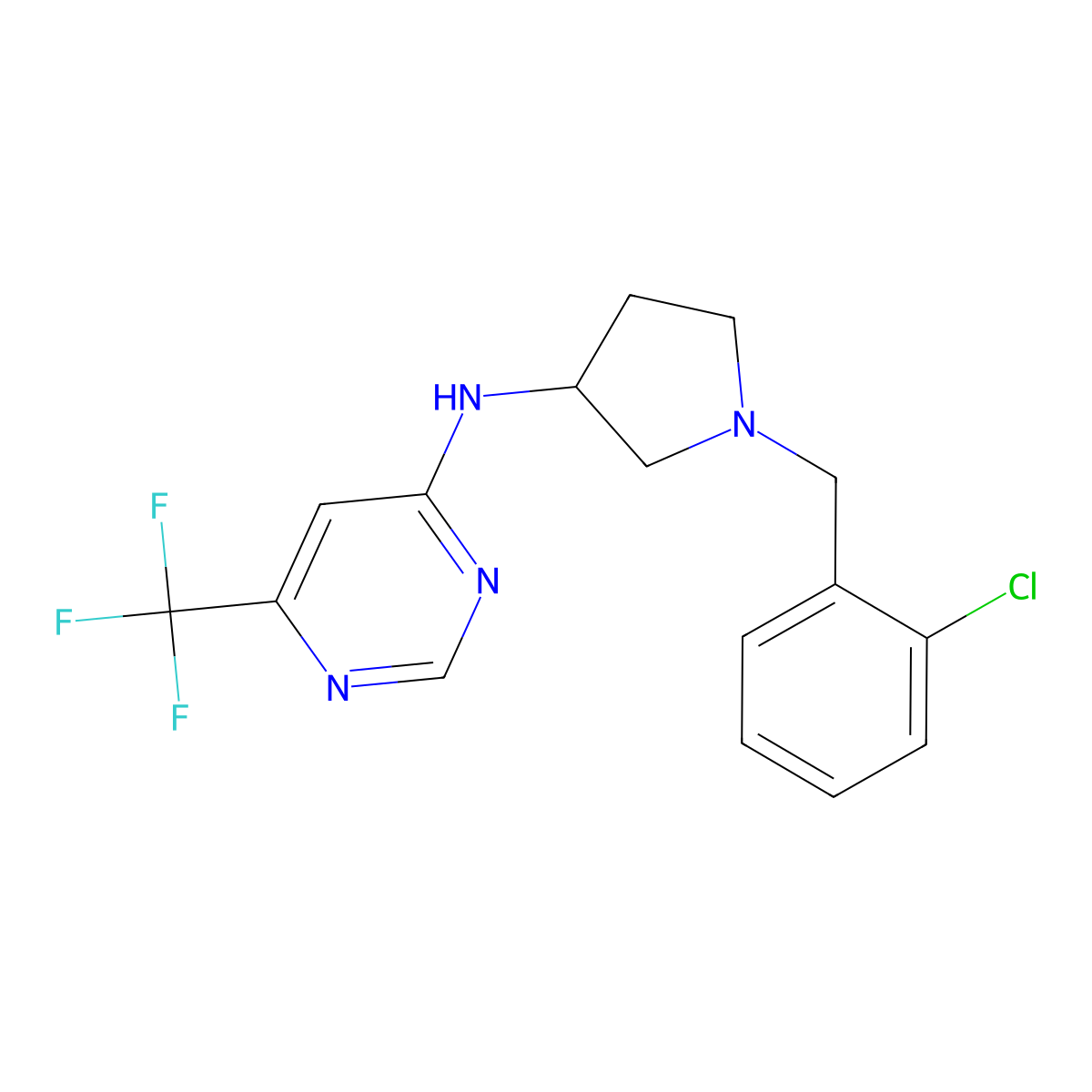 N-[1-[(2-chlorophenyl)methyl]pyrrolidin-3-yl]-6-(trifluoromethyl)pyrimidin-4-amine molecular structure, CAS 3030815-34-7