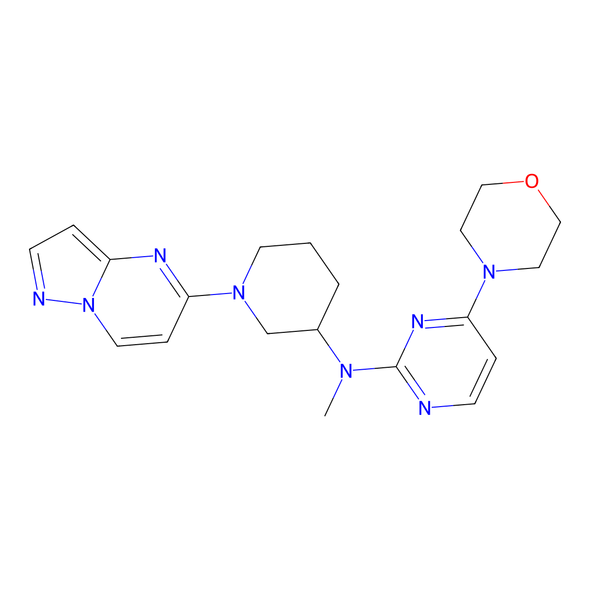 N-methyl-4-(morpholin-4-yl)-N-(1-{pyrazolo[1,5-a]pyrimidin-5-yl}piperidin-3-yl)pyrimidin-2-amine molecular structure, CAS 3030815-35-8
