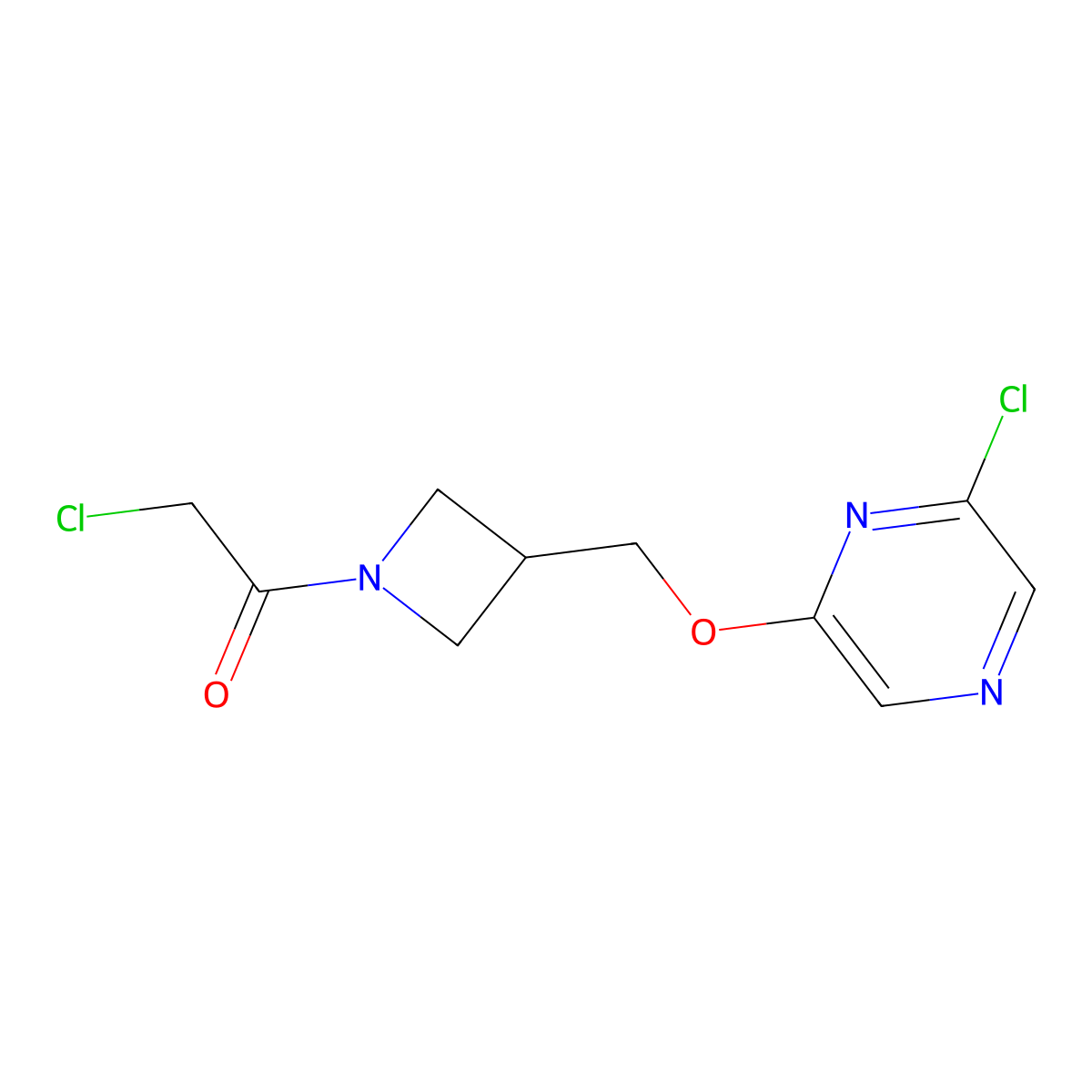 2-Chloro-1-(3-{[(6-chloropyrazin-2-yl)oxy]methyl}azetidin-1-yl)ethan-1-one molecular structure, CAS 3030815-41-6