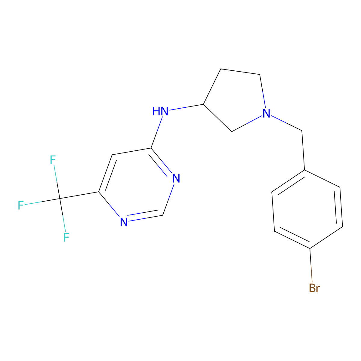 N-{1-[(4-bromophenyl)methyl]pyrrolidin-3-yl}-6-(trifluoromethyl)pyrimidin-4-amine molecular structure, CAS 3030815-44-9