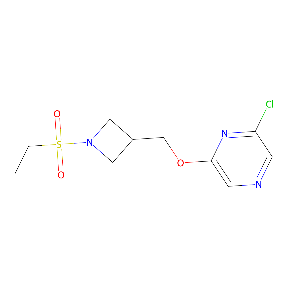 2-Chloro-6-{[1-(ethanesulfonyl)azetidin-3-yl]methoxy}pyrazine molecular structure, CAS 3030815-48-3