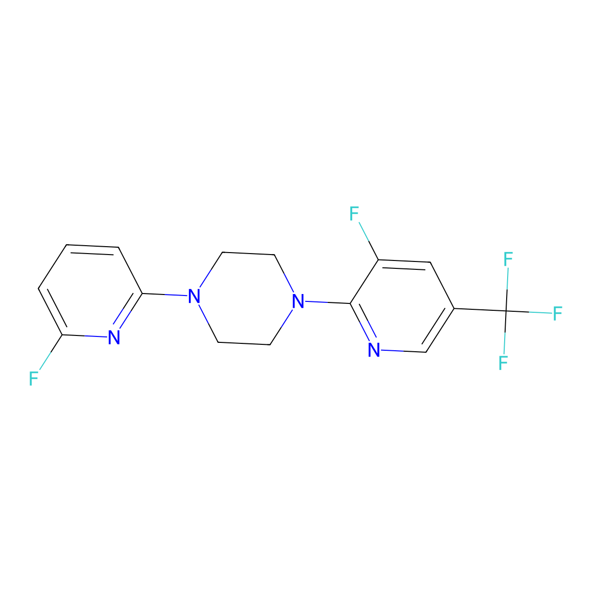 1-[3-Fluoro-5-(trifluoromethyl)pyridin-2-yl]-4-(6-fluoropyridin-2-yl)piperazine molecular structure, CAS 3030815-50-7