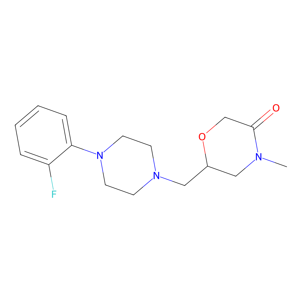 6-{[4-(2-Fluorophenyl)piperazin-1-yl]methyl}-4-methylmorpholin-3-one molecular structure, CAS 3030815-53-0