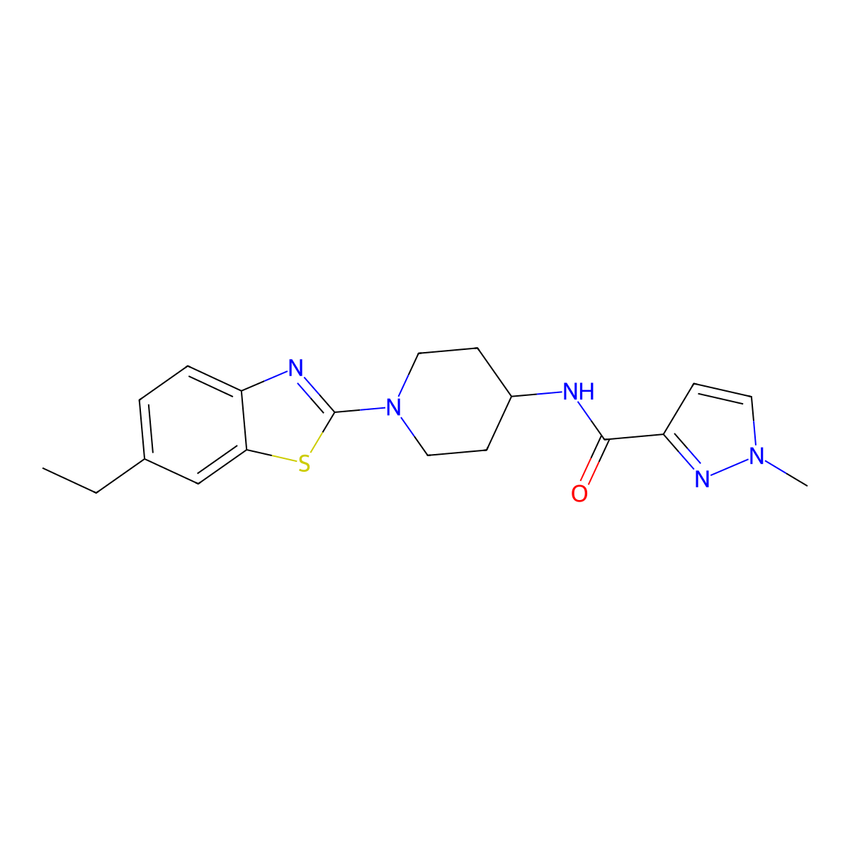 N-[1-(6-ethyl-1,3-benzothiazol-2-yl)piperidin-4-yl]-1-methyl-1H-pyrazole-3-carboxamide molecular structure, CAS 3030815-54-1