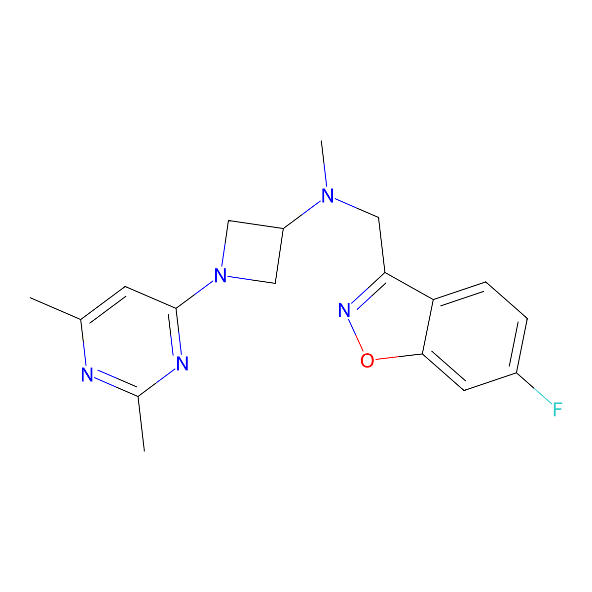 1-(2,6-dimethylpyrimidin-4-yl)-N-[(6-fluoro-1,2-benzoxazol-3-yl)methyl]-N-methylazetidin-3-amine molecular structure, CAS 3030815-55-2