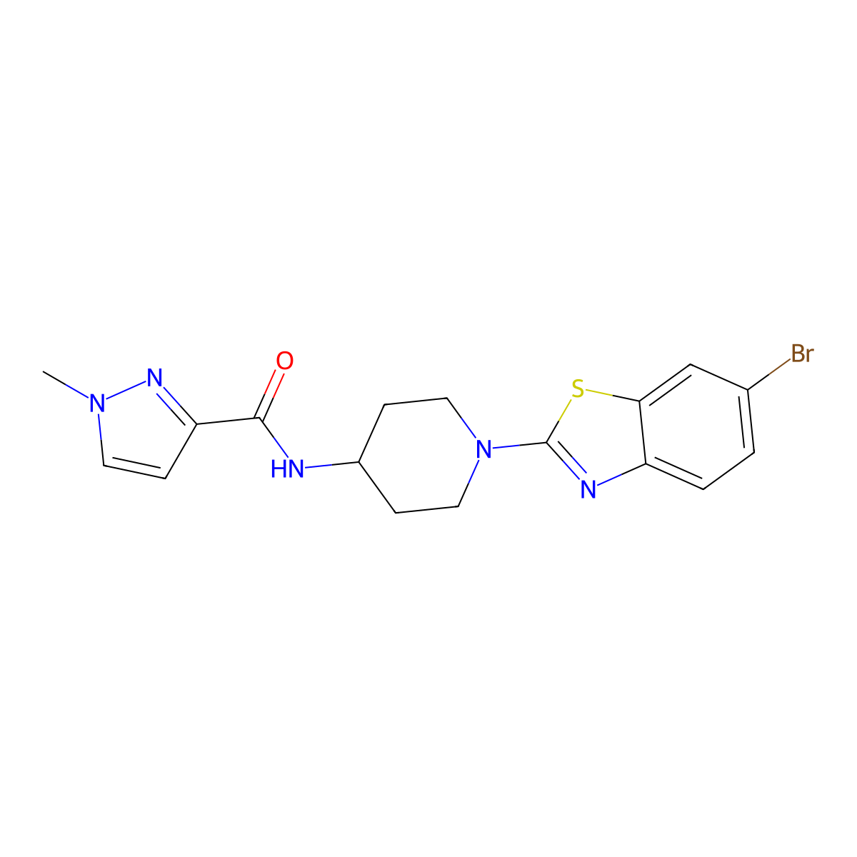 N-[1-(6-bromo-1,3-benzothiazol-2-yl)piperidin-4-yl]-1-methyl-1H-pyrazole-3-carboxamide molecular structure, CAS 3030815-59-6