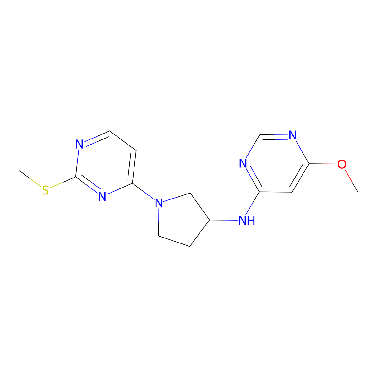 6-methoxy-N-{1-[2-(methylsulfanyl)pyrimidin-4-yl]pyrrolidin-3-yl}pyrimidin-4-amine molecular structure, CAS 3030815-60-9