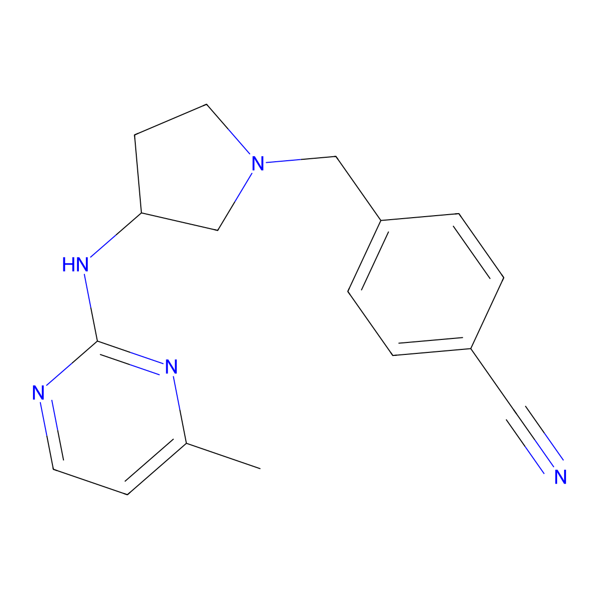 4-({3-[(4-Methylpyrimidin-2-yl)amino]pyrrolidin-1-yl}methyl)benzonitrile molecular structure, CAS 3030815-63-2