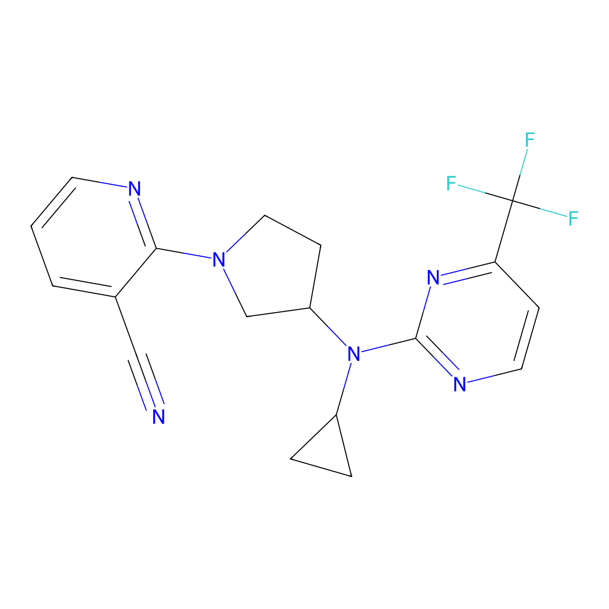 2-(3-{Cyclopropyl[4-(trifluoromethyl)pyrimidin-2-yl]amino}pyrrolidin-1-yl)pyridine-3-carbonitrile molecular structure, CAS 3030815-69-8