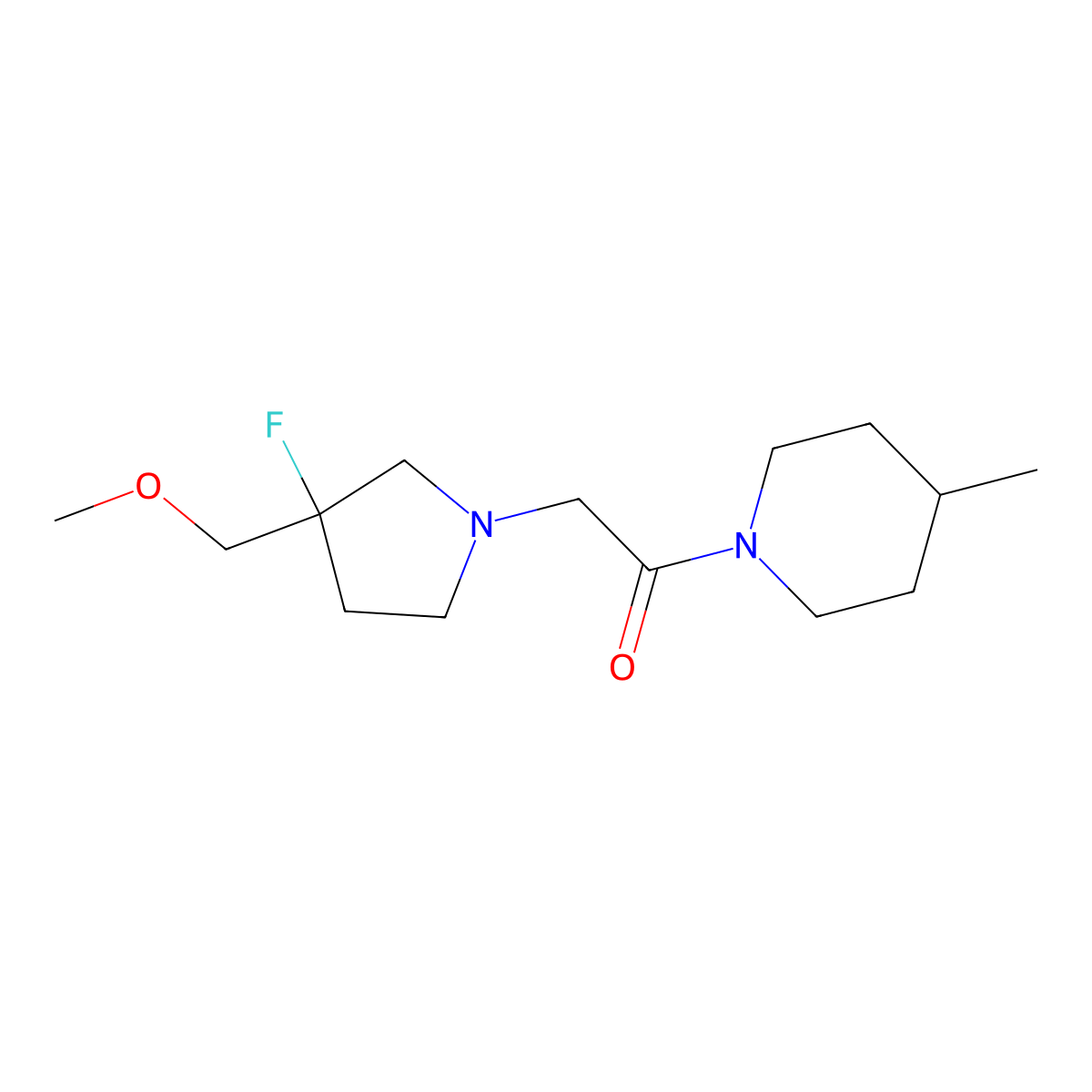2-[3-Fluoro-3-(methoxymethyl)pyrrolidin-1-yl]-1-(4-methylpiperidin-1-yl)ethan-1-one molecular structure, CAS 3030815-80-3