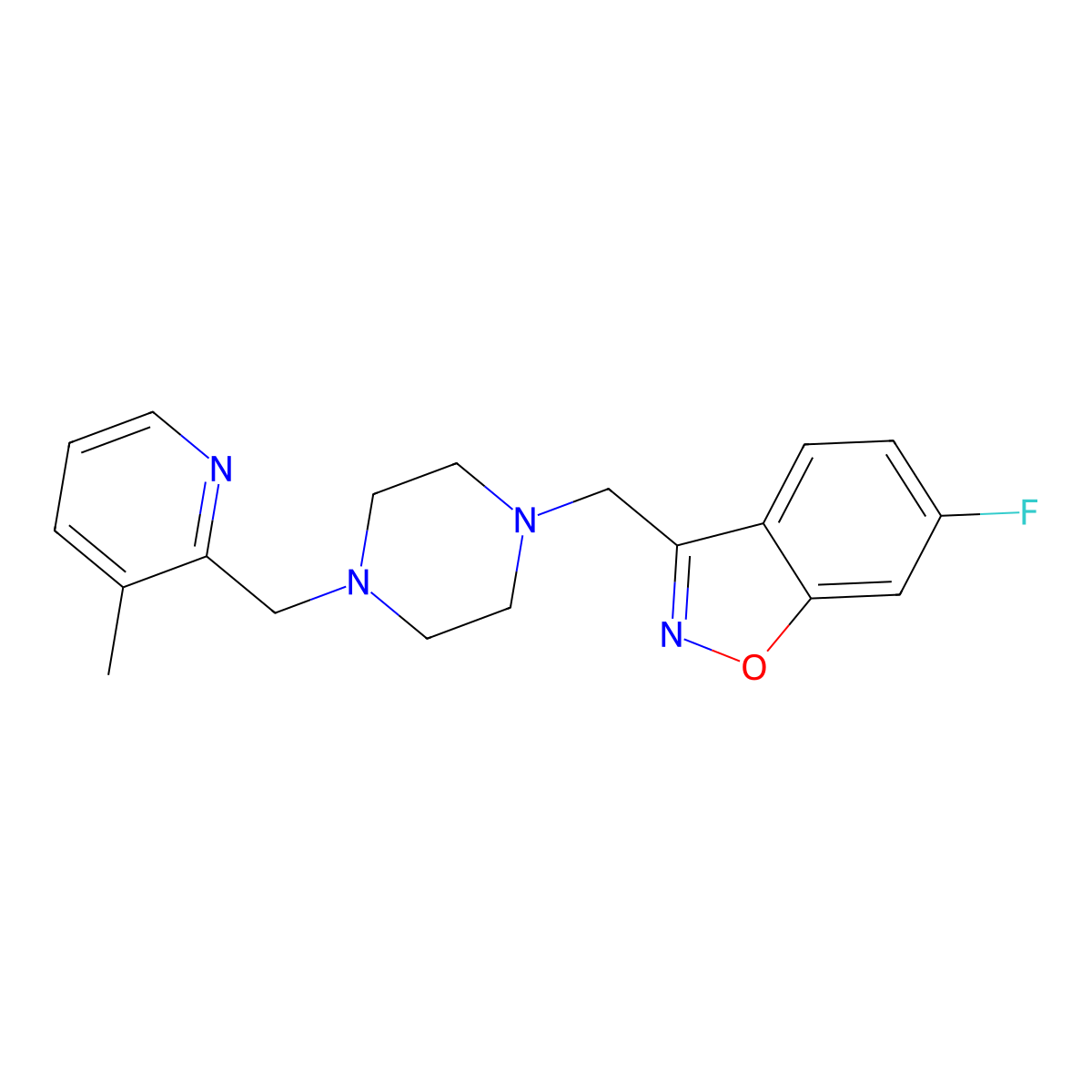 6-Fluoro-3-({4-[(3-methylpyridin-2-yl)methyl]piperazin-1-yl}methyl)-1,2-benzoxazole molecular structure, CAS 3030816-08-8