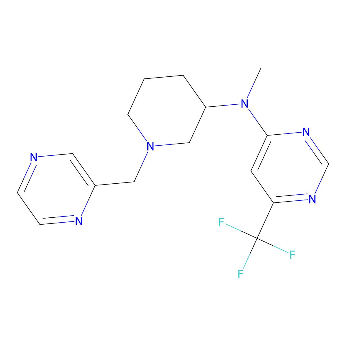 N-methyl-N-{1-[(pyrazin-2-yl)methyl]piperidin-3-yl}-6-(trifluoromethyl)pyrimidin-4-amine molecular structure, CAS 3030816-12-4