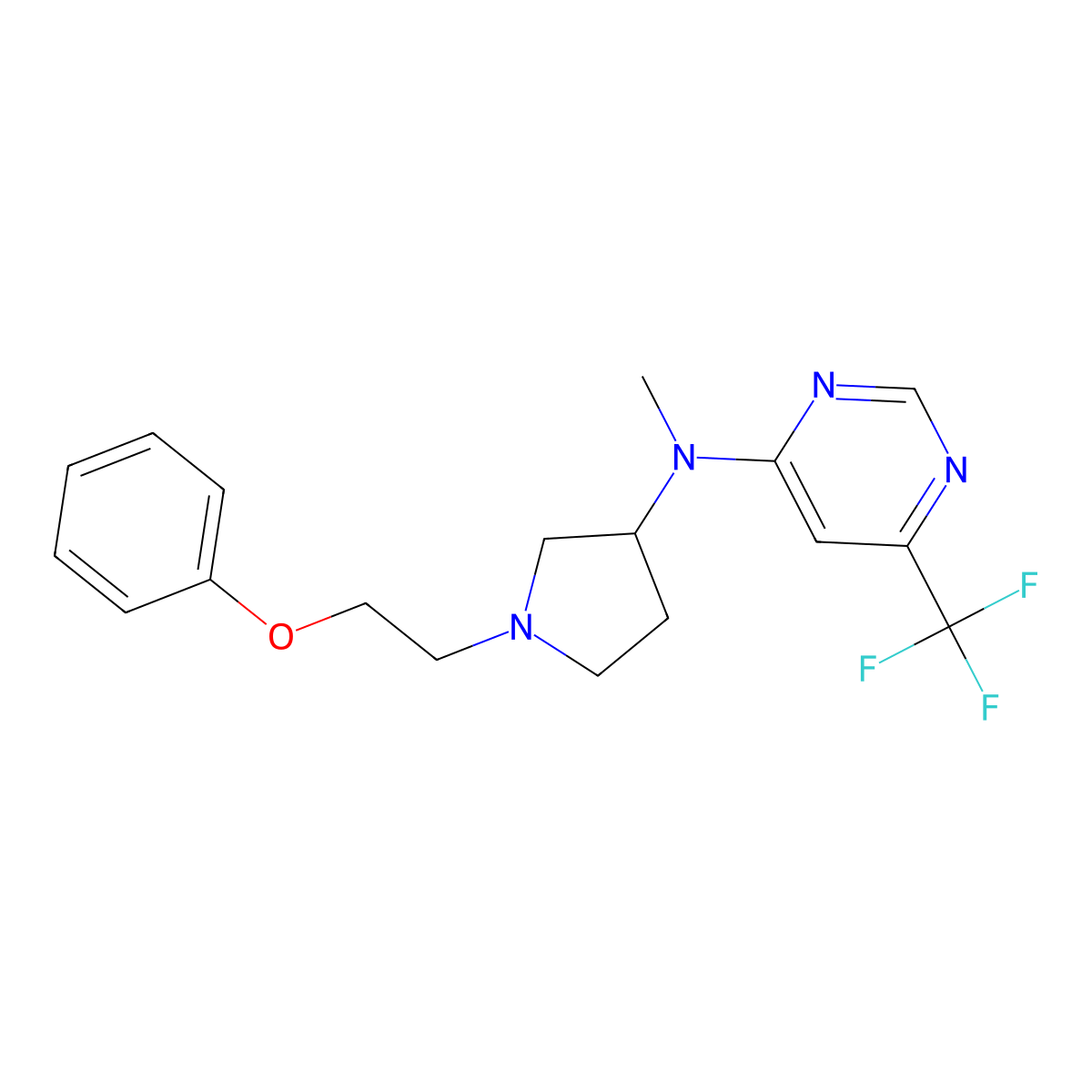 N-methyl-N-[1-(2-phenoxyethyl)pyrrolidin-3-yl]-6-(trifluoromethyl)pyrimidin-4-amine molecular structure, CAS 3030816-15-7
